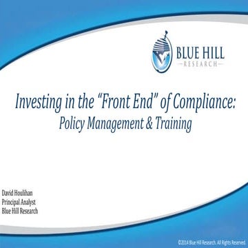 Investing in the Front End of Compliance