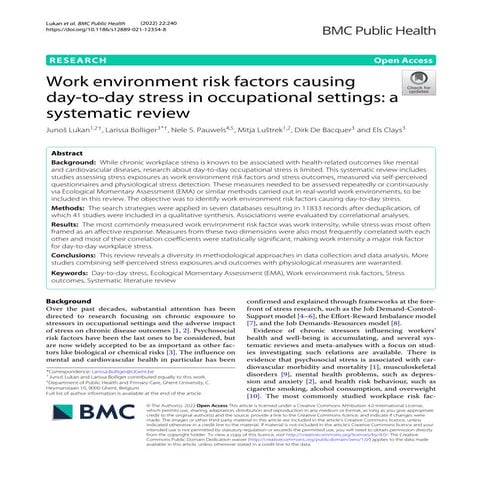 Work environment risk factors causing day-to-day stress in occupational ...