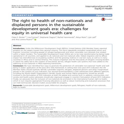 The right to health of non-nationals and displaced persons in the sustainable...