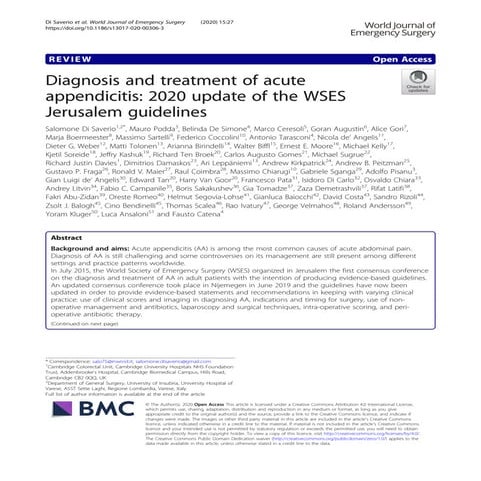 2025 WSES Jerusalem Guidelines on Acute Appendicitis Diagnosis and ...