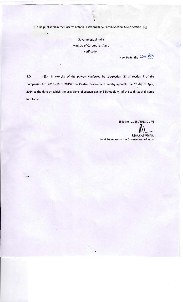 Companies Act Section 135 & Schedule VII