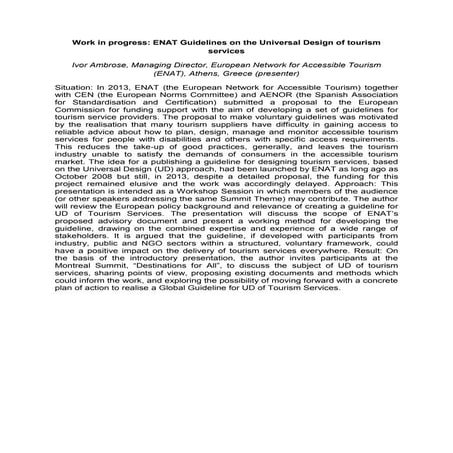 Work in progress: ENAT Guidelines on the Universal Design of tourism services...