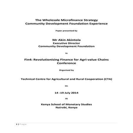  Wholesale Lending Strategy  Community Development Foundation Experience