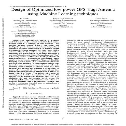 Design of Optimized low-power GPS-Yagi Antenna using Machine Learning techniques