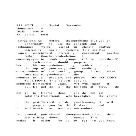 S18SOCI111SocialNetworksHomework4DUE66198.docx