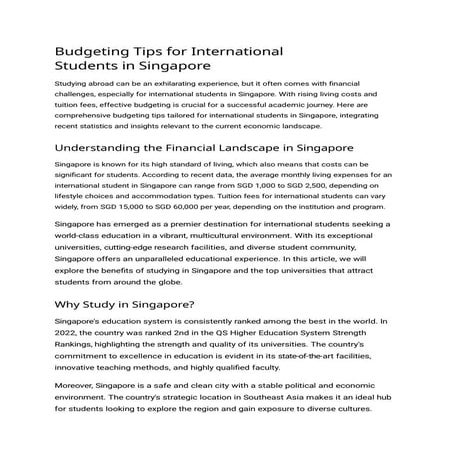 Study in Singapore – A Guide for International Students | PDF