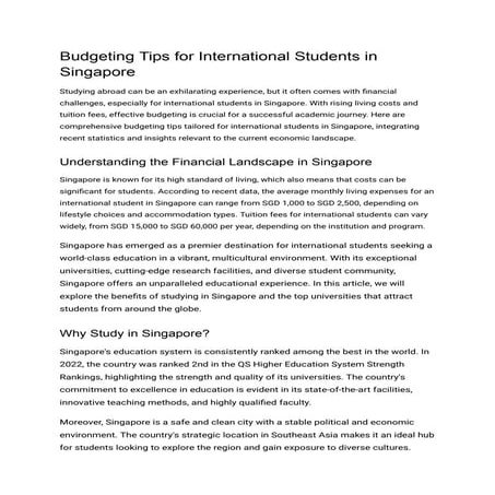 Study in Singapore – A Guide for International Students | PDF
