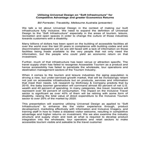 Utilising Universal Design on “Soft Infrastructure” for Competitive Advantage...