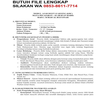 Modul Ajar Deep Learning Al Quran Hadist Kelas 5 Semester 2 Terbaru