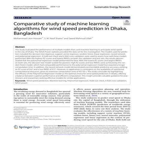 Comparative study of machine learning algorithms for wind speed prediction in...
