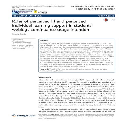 Roles of perceived fit and perceived individual learning support in students’...
