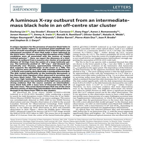 A luminous X-ray outburst from an intermediatemass black hole in an off-centr...