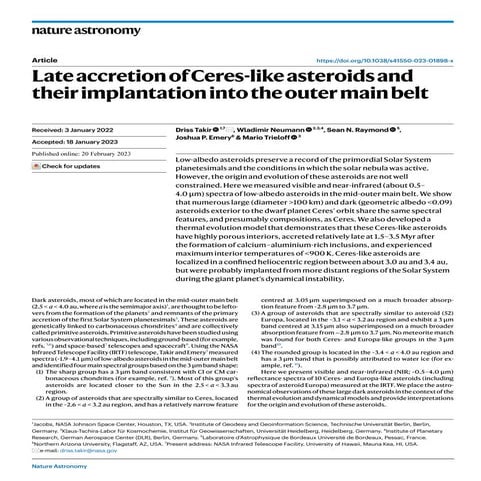 Late accretion of Ceres-like asteroids and their implantation into the outer main belt