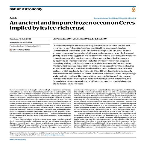 An ancient and impure frozen ocean on Ceres implied by its ice-rich crust