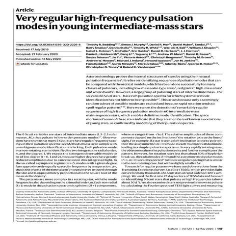 Very regular high-frequency pulsation modes in young intermediate-mass stars