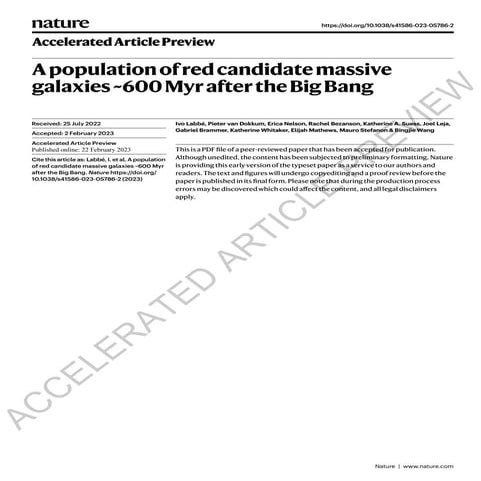 A population of red candidate massive galaxies ~600 Myr after the Big Bang