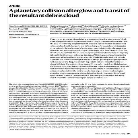 A planetary collision afterglow and transit of the resultant debris cloud
