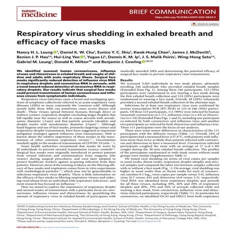 Respiratory virus shedding in exhaled breath and efficacy of face masks