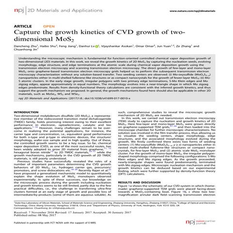 Mos2 monolayer growth mechanisms chemical vapor deposition