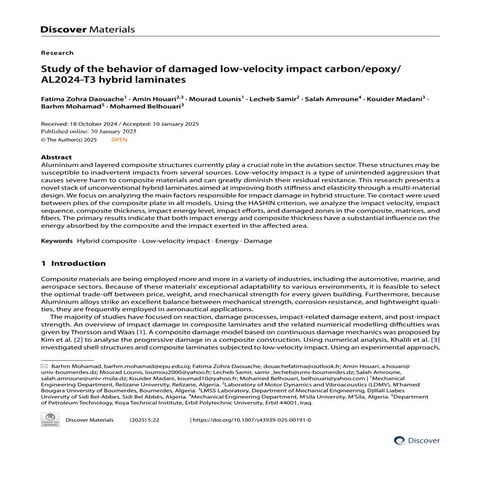 Study of the behavior of damaged low-velocity impact carbon/epoxy/AL2024-T3 hybrid laminates