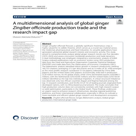 A multidimensional analysis of global ginger Zingiber officinale ...