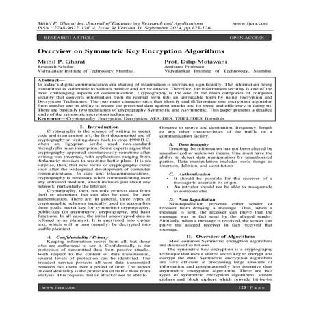 Overview on Symmetric Key Encryption Algorithms | PDF