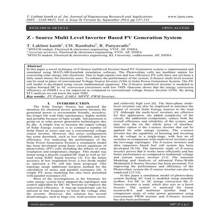 Z - Source Multi Level Inverter Based PV Generation System