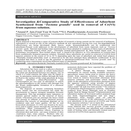 Investigation &Comparative Study of Effectiveness of Adsorbent Synthesized fr...