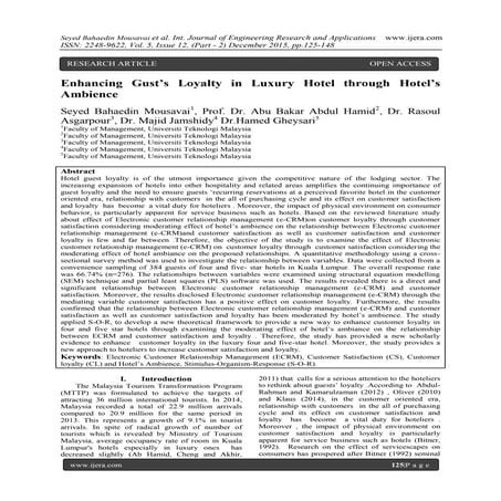 Enhancing Gust’s Loyalty in Luxury Hotel through Hotel’s Ambience