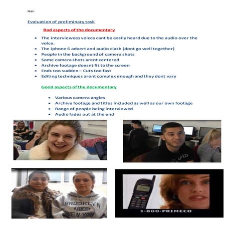 Evaluation of preliminary task