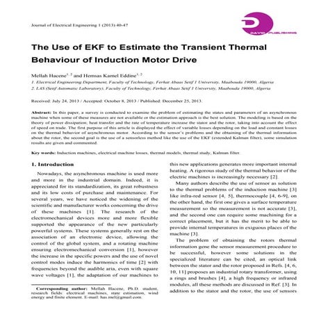 The use of ekf to estimate the transient thermal behaviour of induction motor...
