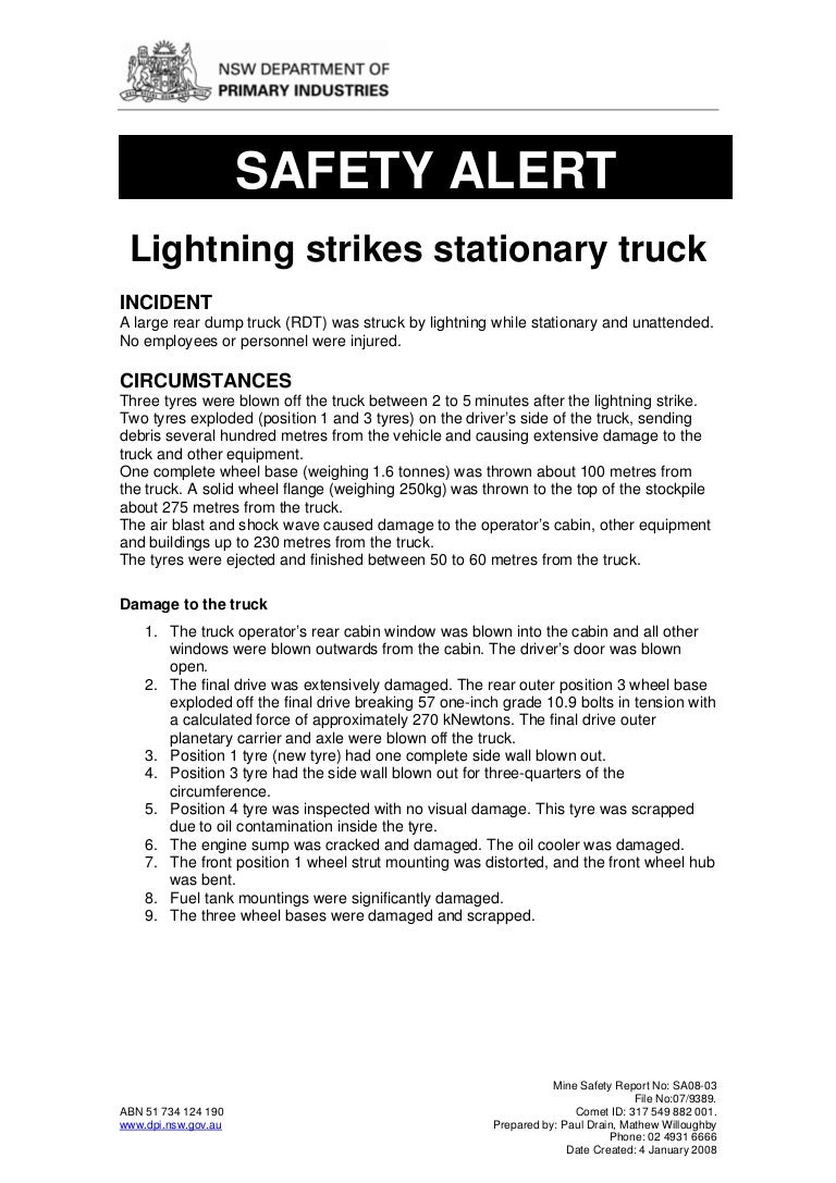 lightning strikes stationary truck