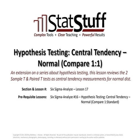 Hypothesis Testing: Central Tendency – Normal (Compare 1:1)