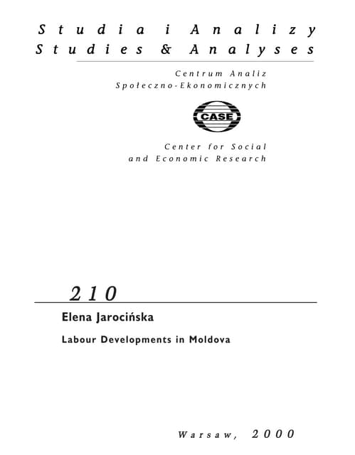 CASE Network Studies and Analyses 210 - Labour Developments in Moldova