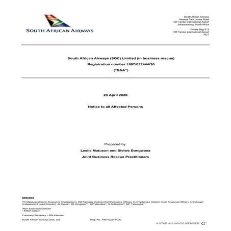 Saa statement business rescue | PDF