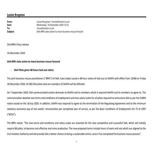 Saa statement business rescue | PDF