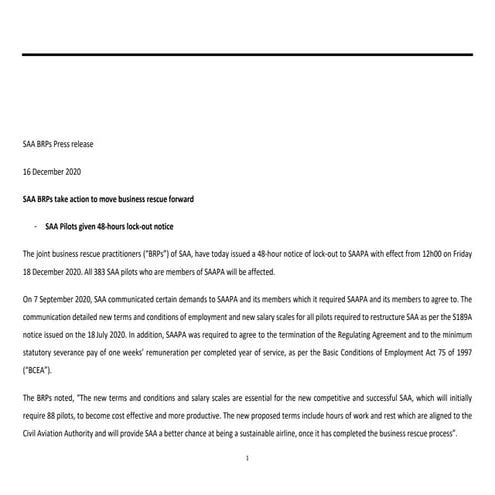 Saa statement business rescue | PDF