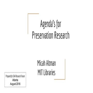 Agenda's for Preservation Research