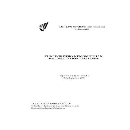 PLS-REGRESSIO KEMOMETRIAN KALIBROINTIONGELMASSA