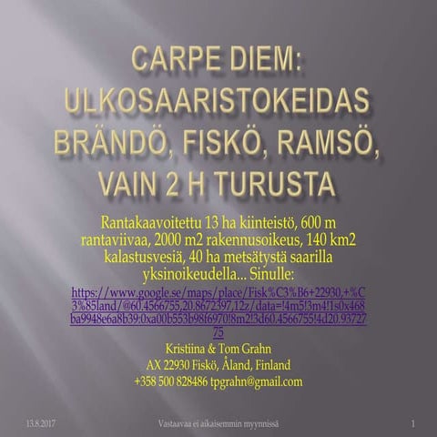 Saaristokeidas fiskö ramsö, 2017, tom grahn | PPTX