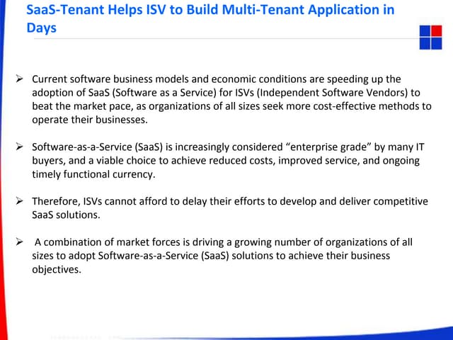 Saa s tenant helps isv to build multi-tenant application in days