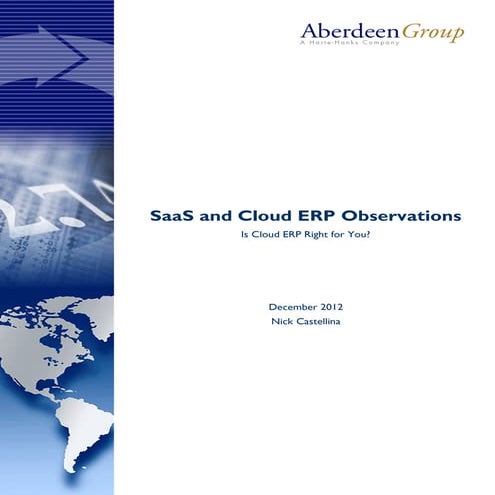 Saa s and cloud erp observations  is cloud erp right for you