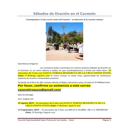 CARMELO DE TERESA: Sabados de Oracion - 15 de Agosto