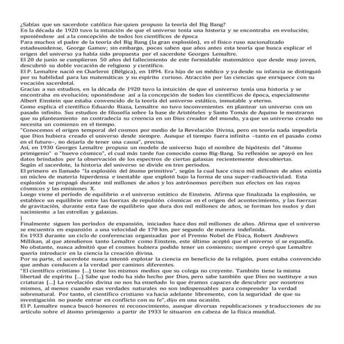 Sabías que un sacerdote católico fue quien propuso la teoría del Big Bang Y C...