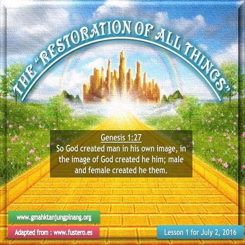 Sabbath school lesson 1, 3rd quarter of 2016