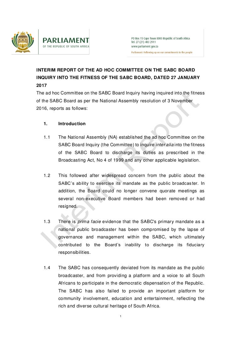 Sabc Ad Hoc Committee Interim Report