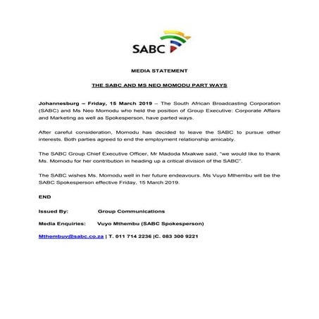 Sabc media statement on Neo Momodu | PDF