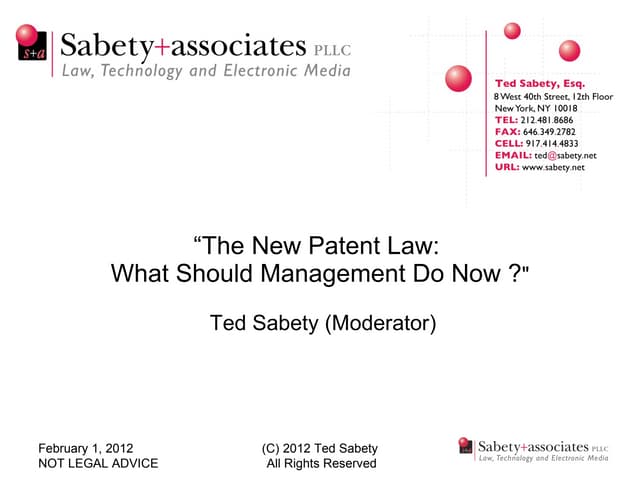 The New Patent Law: What Should Management Do Now?