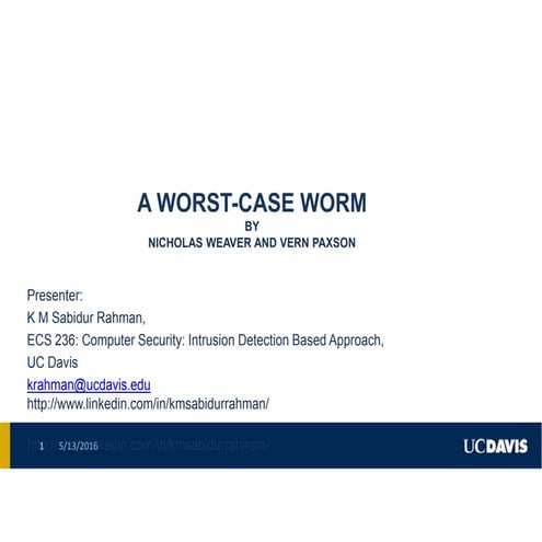 Computer Security: Worms