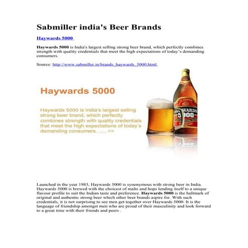 Sabmiller Indias Beer Brands